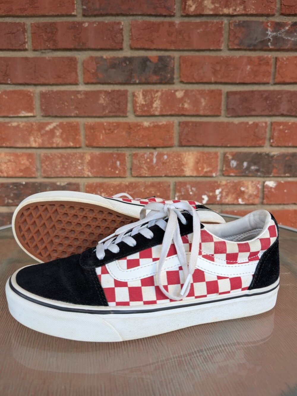Women's VANS Red White Checkerboard Skate Shoes Size 9.5